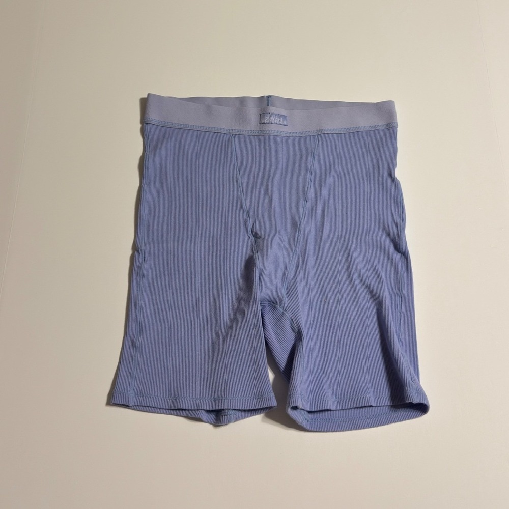 SKIMS Cotton Rib Boxer Periwinkle Blue High Waisted Lounge Shorts Size Large